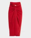 Dries Van Noten Womens Red Knot-embellishment Asymmetric-waistband Cotton-jersey Midi Skirt In Red