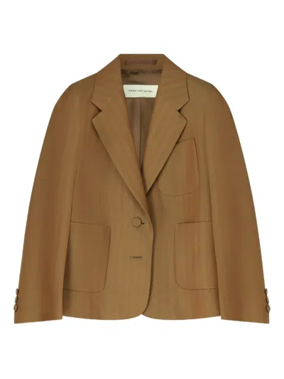 Dries Van Noten Cropped Striped Wool-blend Twill Blazer In Brown