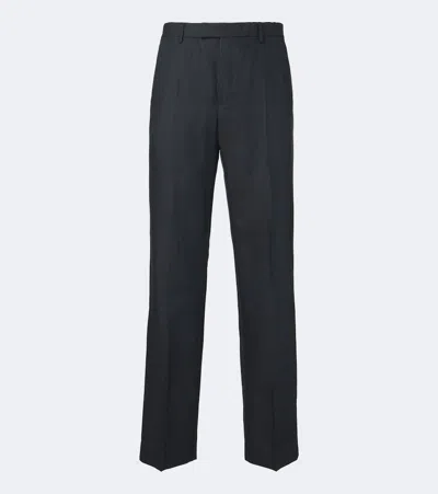 Dries Van Noten Herringbone Wool Straight Pants In Blue