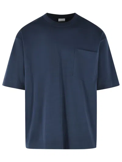 Dries Van Noten Ribbed Crew Neck Short Sleeve T-shirt With Chest Patch Pocket In Blue