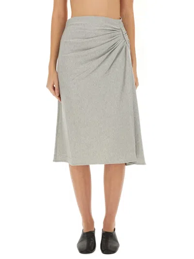 Dries Van Noten Hevira Draped Gathered Cotton Skirt In Gray