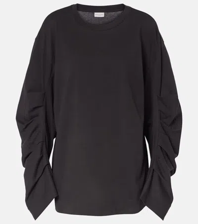 Dries Van Noten Ruched Cotton Jersey Sweatshirt In Black