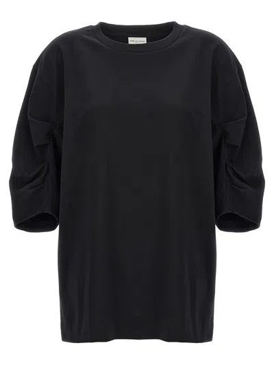 Dries Van Noten Black Draped Sleeve T-shirt