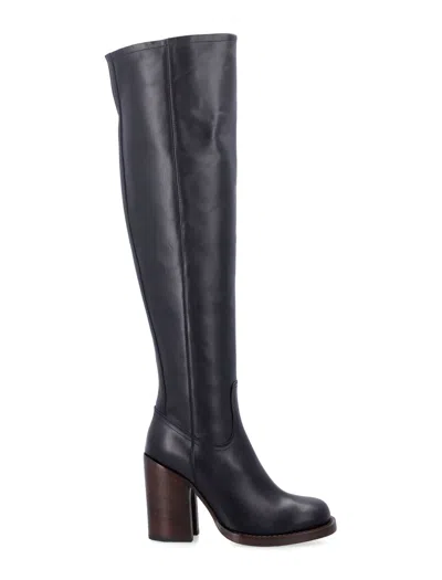 Dries Van Noten Leather High Boots In Blue