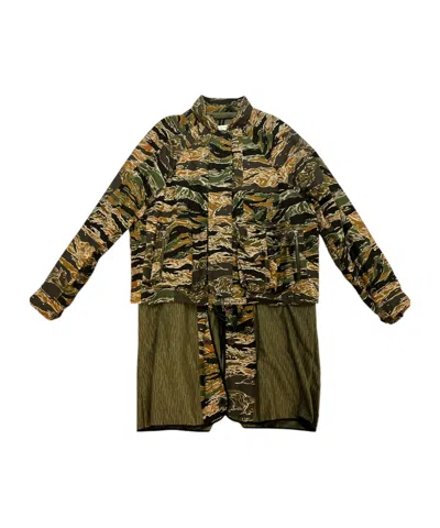 Dries Van Noten High Collar Long Sleeve Coat In Green