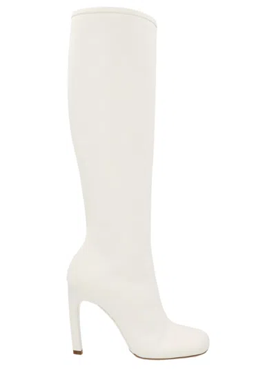 Dries Van Noten High Leg White Calf Leather Boots In Neutral