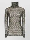 Dries Van Noten High Neck Mesh Top With Mini Tie Print In Green