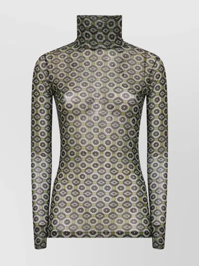 DRIES VAN NOTEN HIGH NECK MESH TOP WITH MINI TIE PRINT