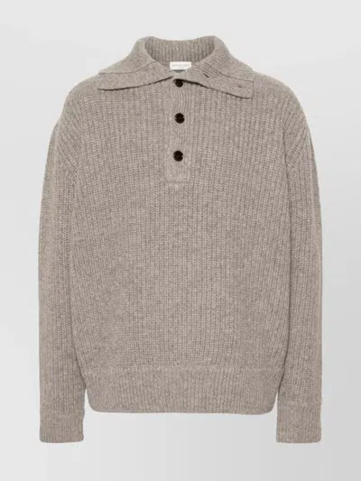 Dries Van Noten High Neck Wool Polo Sweater In Neutrals