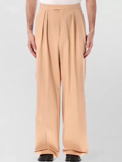 Dries Van Noten High Rise Pleated Poplin Wide Trousers In Nude