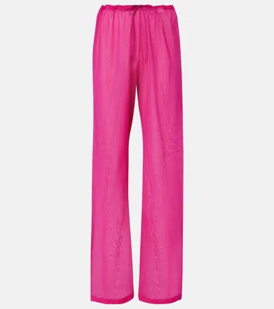 Dries Van Noten High-rise Silk-blend Wide-leg Pants In Pink
