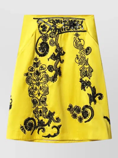 Dries Van Noten High Waist Floral Embroidery A Line Skirt In Yellow