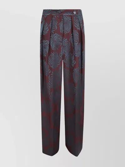 Dries Van Noten High Waist Floral Wide Leg Trousers In Burgundy