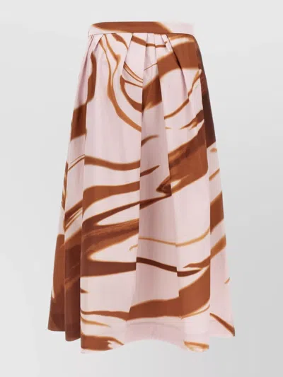 DRIES VAN NOTEN HIGH WAIST PLEATED MIDI SKIRT WITH ABSTRACT PRINT