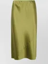 Dries Van Noten High Waist Satin Midi Skirt With Seam Detail In Green