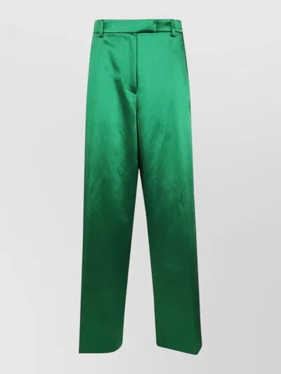 Dries Van Noten High Waist Straight Leg Satin Trousers In Green