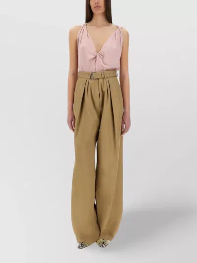 Dries Van Noten High Waist Wide Leg Trousers With Belt In Brown