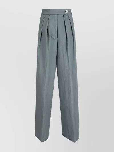 Dries Van Noten High Waist Wide Leg Trousers With Button Detail In Blue