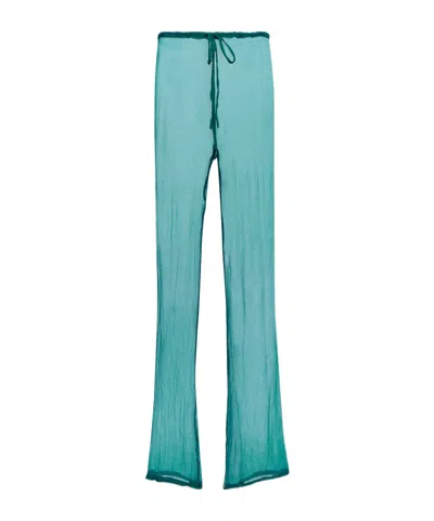 Dries Van Noten High-waisted Silk Straight-leg Pants In Blue
