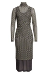 Dries Van Noten Hofes Tie Print Layered Long Sleeve Mesh Midi Dress In Multi