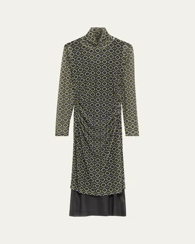 DRIES VAN NOTEN HOFES TURTLENECK SHEER LAYERED MIDI DRESS