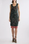 Dries Van Noten Printed Mesh Layered Midi Dress In Malachite