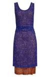 Dries Van Noten Hoges Mixed Print Layered Mesh Dress In Purple