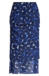 Dries Van Noten Homoa Abstract Dot Print Layered Mesh Midi Skirt In Blue
