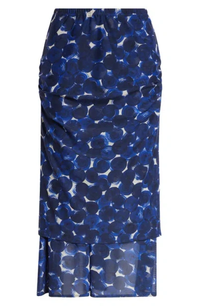 Dries Van Noten Homoa Abstract Dot Print Layered Mesh Midi Skirt In Blue
