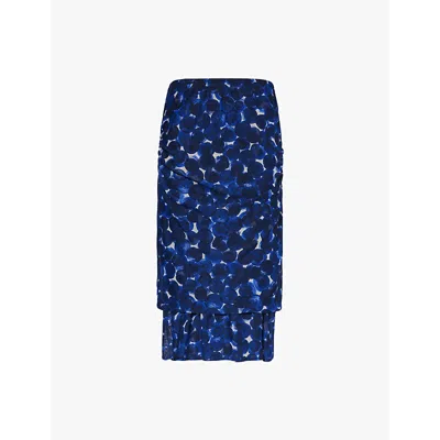 Dries Van Noten Womens Blue Homoa Abstract-print Stretch-woven Midi Skirt