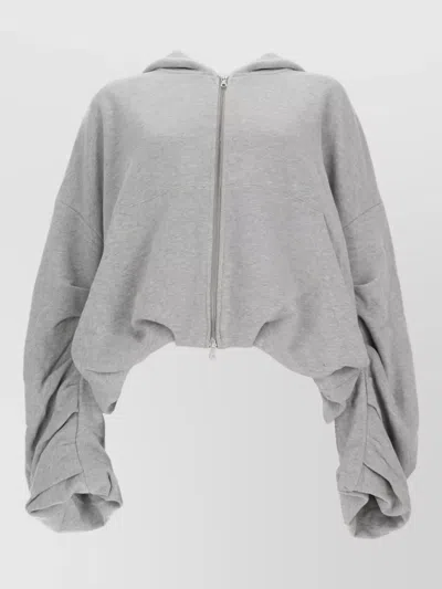 Dries Van Noten Hooded Cropped Jacket Long Sleeves Relaxed Fit In Gray