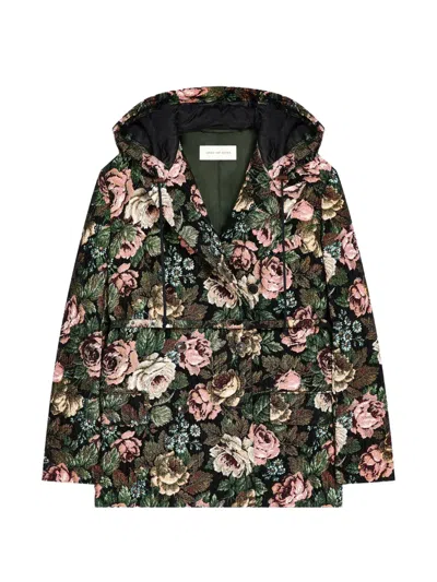 Dries Van Noten Hooded Floral Peacoat In Multi