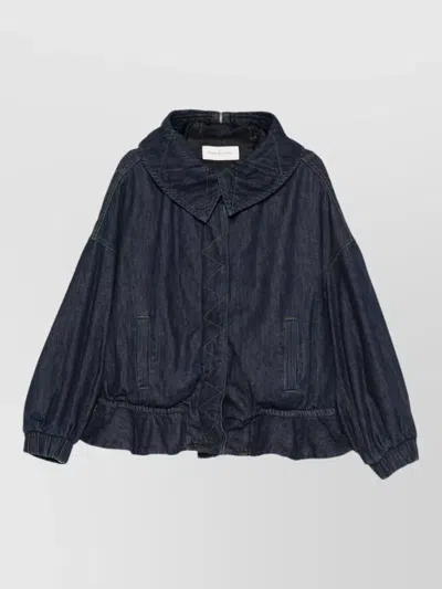 Dries Van Noten Hooded Jacket Contrast Stitching Elasticated Cuffs In Blue