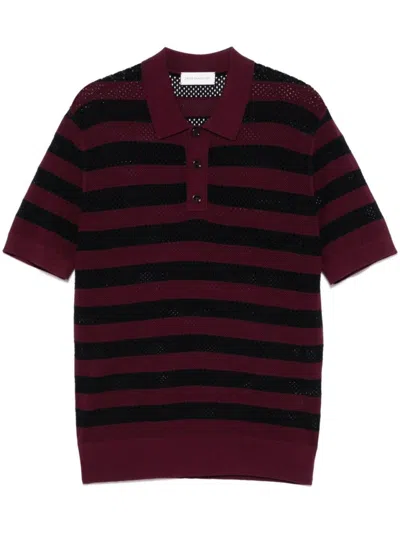 Dries Van Noten Horizontal Stripe Short Sleeve Polo Shirt In Brown