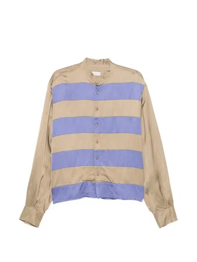 Dries Van Noten Band Collar Striped Lightweight Long Sleeve Shirt In Multi