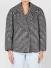 Dries Van Noten Houndstooth Boxy Coat Wide Lapels In Black