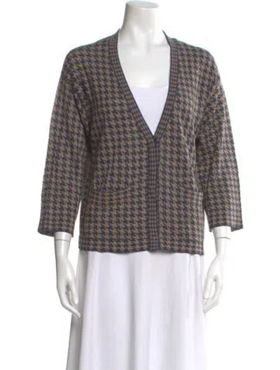 Pre-owned Dries Van Noten Houndstooth Print V-neck Sweater In Blue