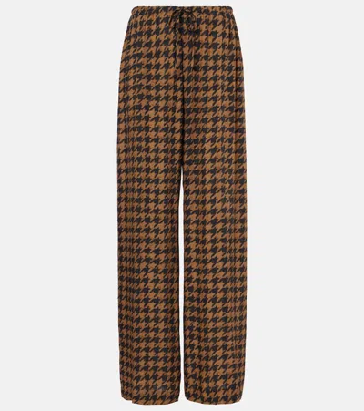 Dries Van Noten Houndstooth Satin Straight Pants In Orange