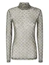 Dries Van Noten Geometric Mesh Top With Glitter Accents In Green