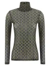 Dries Van Noten Geometric Pattern Turtleneck Long Sleeve Sweater In Green