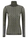 Dries Van Noten Geometric Pattern Turtleneck Long Sleeve Sweater In Green