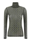 Dries Van Noten Geometric Pattern Turtleneck Long Sleeve Sweater In Green