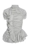 Dries Van Noten Huchi Ruffles Cotton-jersey Top In Gray