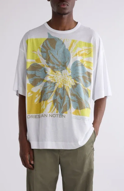 Dries Van Noten Huin Floral Oversize Cotton Graphic T-shirt In White
