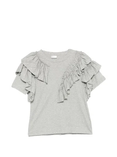 Dries Van Noten Gray Ruffled T-shirt In White