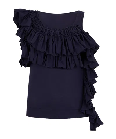 Dries Van Noten Humza Ruffled Tank Top In Blue