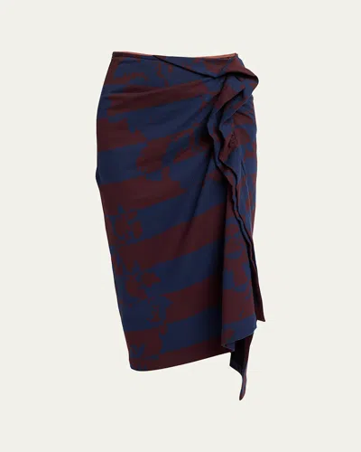 Dries Van Noten Hunam Abstract-print Jersey Ruffle Midi Skirt In Blue