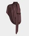 Dries Van Noten Huresta Asymmetric Draped Blouse In Brown