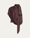 Dries Van Noten Huresta Asymmetric Draped Blouse In Brown