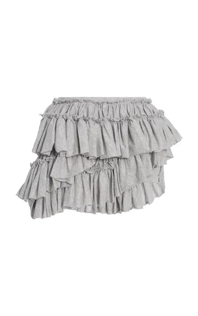 Dries Van Noten Huryl Ruffled Cotton-jersey Mini Shorts In Gray